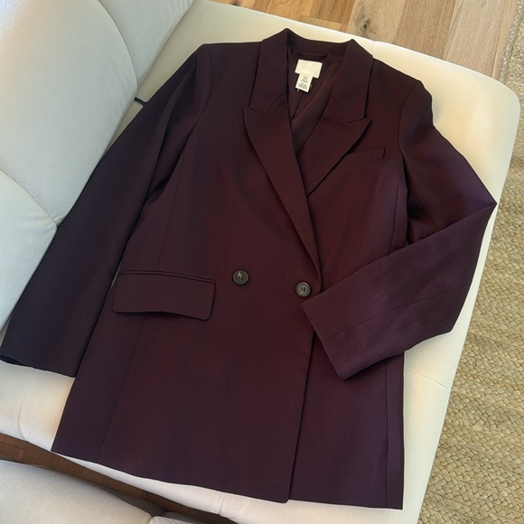 NEW|| H&M Oversize Burgundy Blazer Size XS - Picture 9 of 14